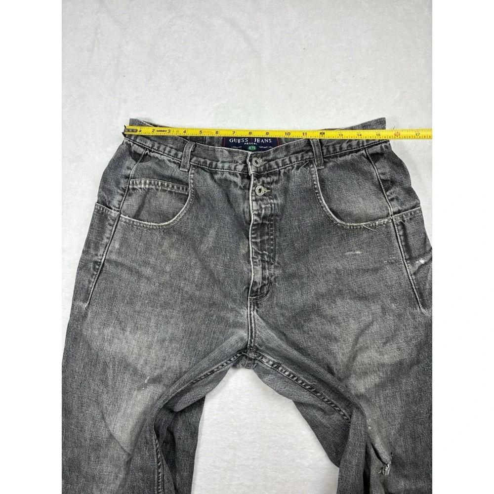 Vintage 90s GUESS USA Triangle Logo Pocket Jeans Mens 34x34 Dark Wash Y2K Denim